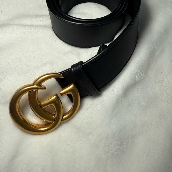 Gucci Accessories - Gucci Black Leather Belt with Gold Accent